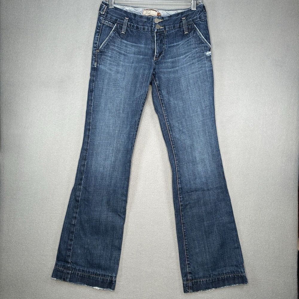 Paige Womens Jeans 27 Brentwood Boot Cut Trouser Jeans‎ Button Flaps CUTE Flare